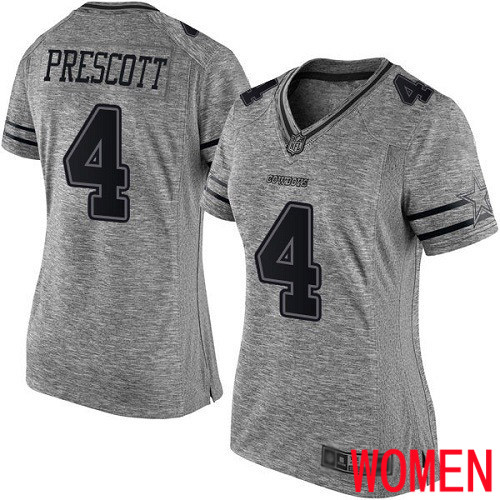 Women Dallas Cowboys Limited Gray Dak Prescott #4 Gridiron NFL Jersey->women nfl jersey->Women Jersey